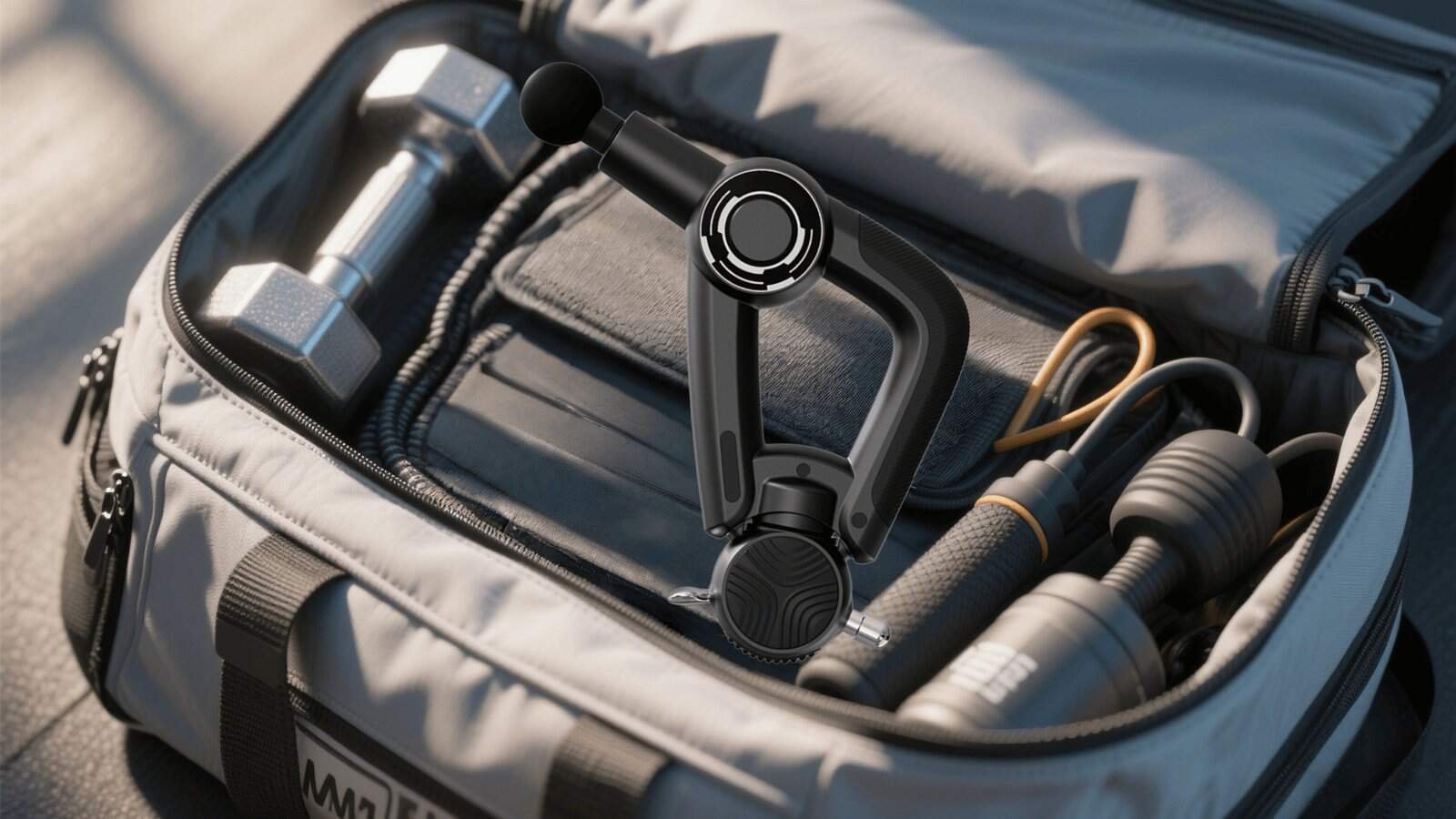 alt text: Massage gun on the go