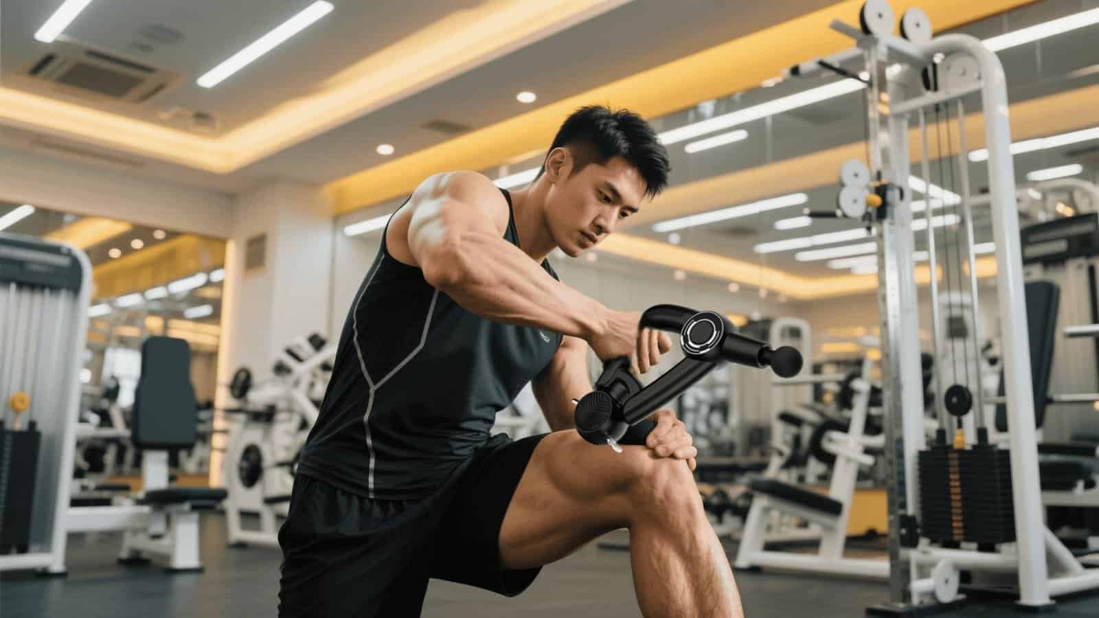 athlete using massage gun