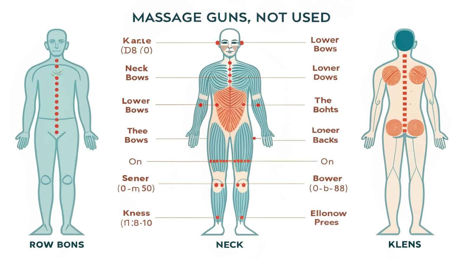 Massage guns, not used for therapy illustration showing common trigger points on human body for massage techniques and pain relief.